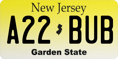 NJ license plate A22BUB