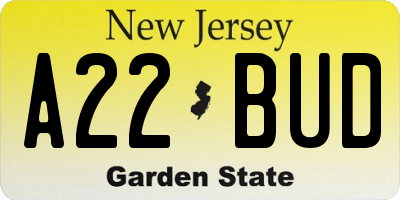 NJ license plate A22BUD