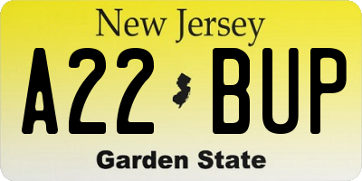 NJ license plate A22BUP