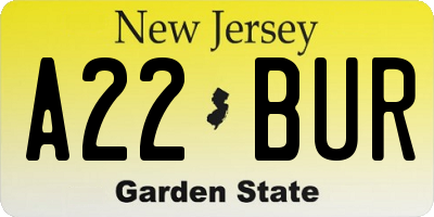 NJ license plate A22BUR