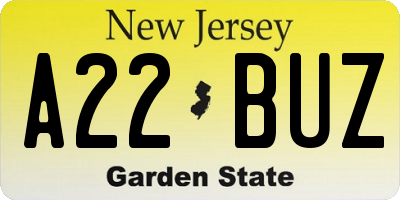 NJ license plate A22BUZ