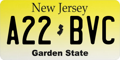 NJ license plate A22BVC