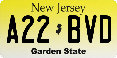 NJ license plate A22BVD
