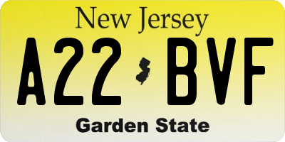 NJ license plate A22BVF