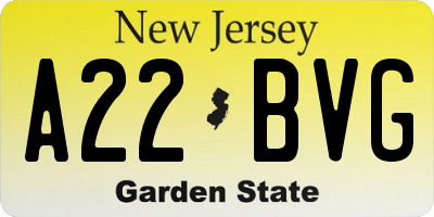 NJ license plate A22BVG