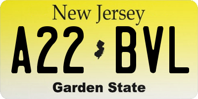 NJ license plate A22BVL