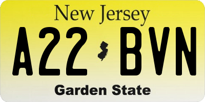 NJ license plate A22BVN