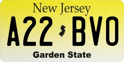 NJ license plate A22BVO