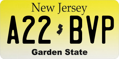 NJ license plate A22BVP