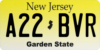 NJ license plate A22BVR