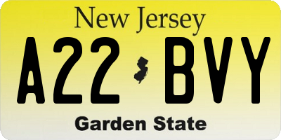 NJ license plate A22BVY
