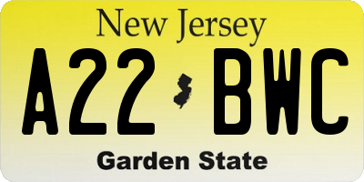 NJ license plate A22BWC