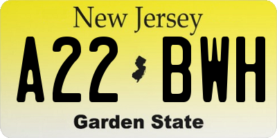 NJ license plate A22BWH