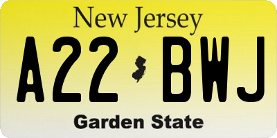 NJ license plate A22BWJ
