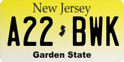 NJ license plate A22BWK