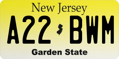 NJ license plate A22BWM