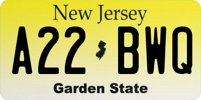 NJ license plate A22BWQ