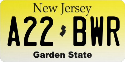 NJ license plate A22BWR