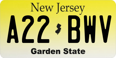 NJ license plate A22BWV