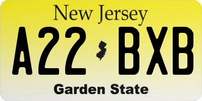 NJ license plate A22BXB
