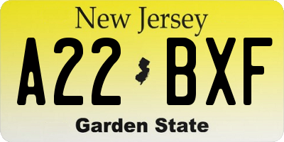 NJ license plate A22BXF