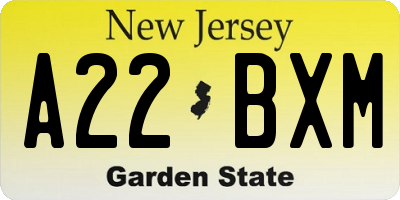 NJ license plate A22BXM