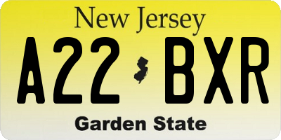 NJ license plate A22BXR