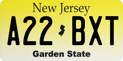 NJ license plate A22BXT