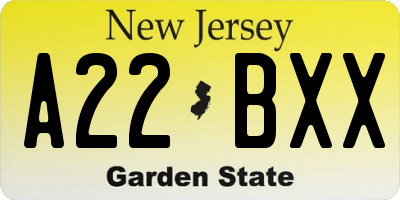NJ license plate A22BXX