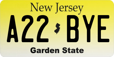 NJ license plate A22BYE