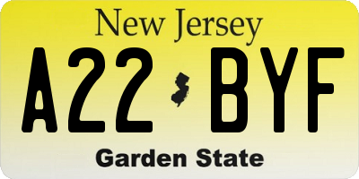NJ license plate A22BYF