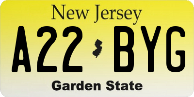 NJ license plate A22BYG