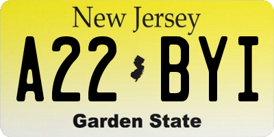 NJ license plate A22BYI