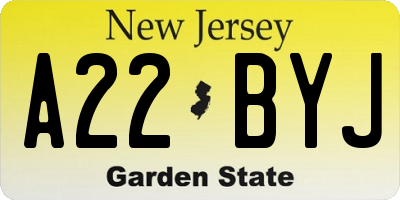 NJ license plate A22BYJ