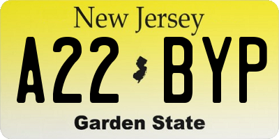 NJ license plate A22BYP