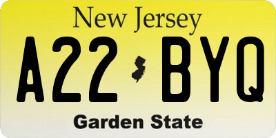 NJ license plate A22BYQ