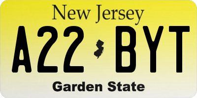 NJ license plate A22BYT