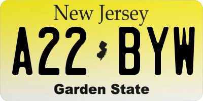NJ license plate A22BYW