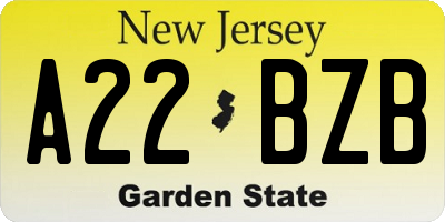 NJ license plate A22BZB