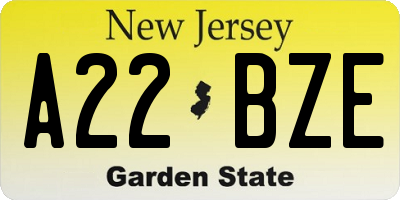 NJ license plate A22BZE