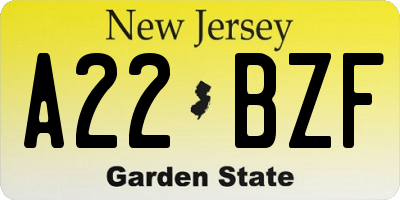 NJ license plate A22BZF