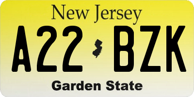 NJ license plate A22BZK