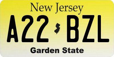 NJ license plate A22BZL