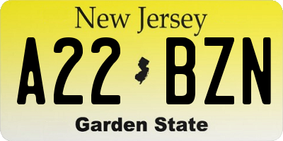 NJ license plate A22BZN