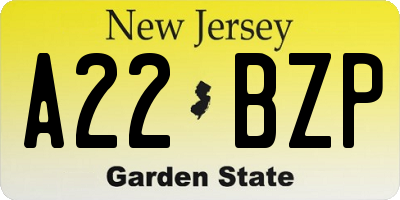 NJ license plate A22BZP
