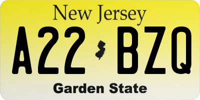 NJ license plate A22BZQ