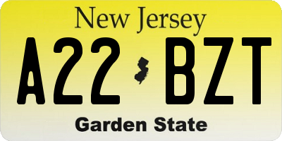 NJ license plate A22BZT