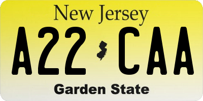 NJ license plate A22CAA