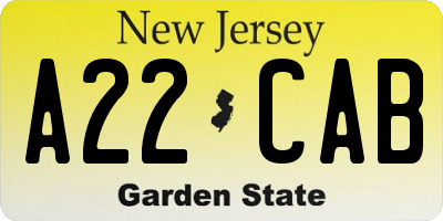 NJ license plate A22CAB