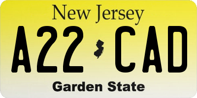 NJ license plate A22CAD